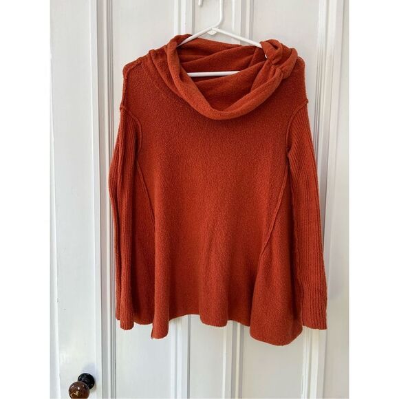 Free People orange cowl neck oversized sweater S - Picture 1 of 5